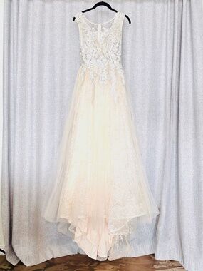 Vienna Prom Wedding Dress Women's 2 Beaded Illusion Tulle Light Peach Sparkle
